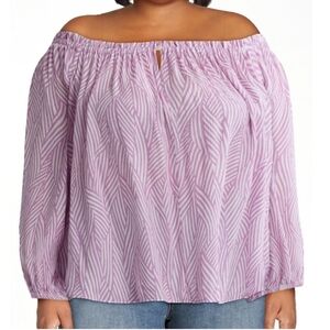 Terra & Sky. Off-Shoulder Purple Striped Women's Top. Rayon. Size 2X. NWT.